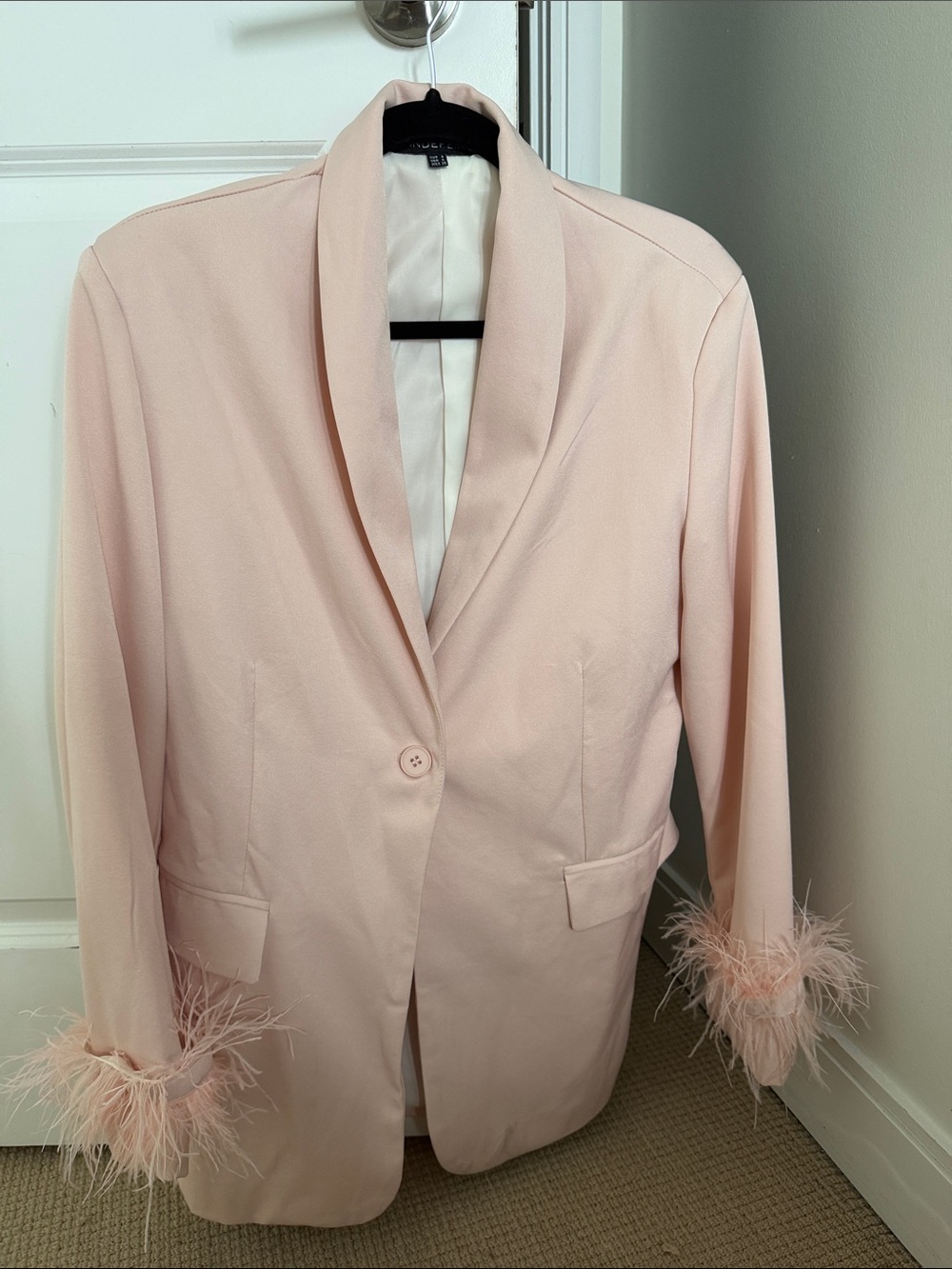 Windsor Pale Pink Feather Trim Single-Button Blazer